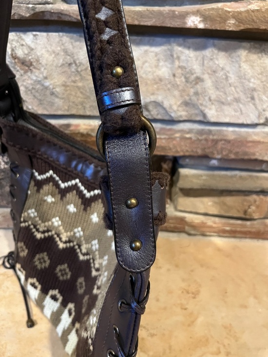 The Sak Pink Label Brown Patterned Knit & Leather Shoulder Bag - Picture 7 of 10